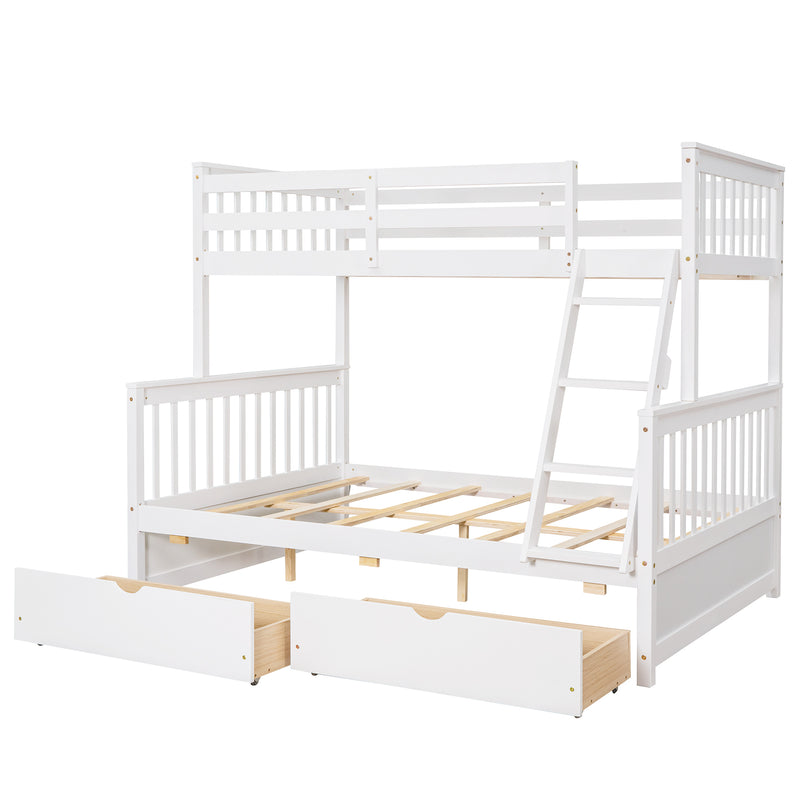 Twin-Over-Full Bunk Bed with Ladders and Two Storage Drawers (White){old sku:LT000165AAK}