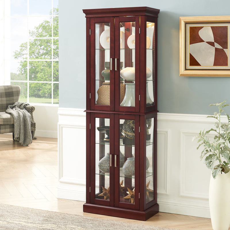 Curio Cabinet Lighted Curio Diapaly Cabinet With Adjustable Shelves And Mirrored Back Panel, Tempered Glass Doors (6 Tier), (E26 Light Bulb Not Included)