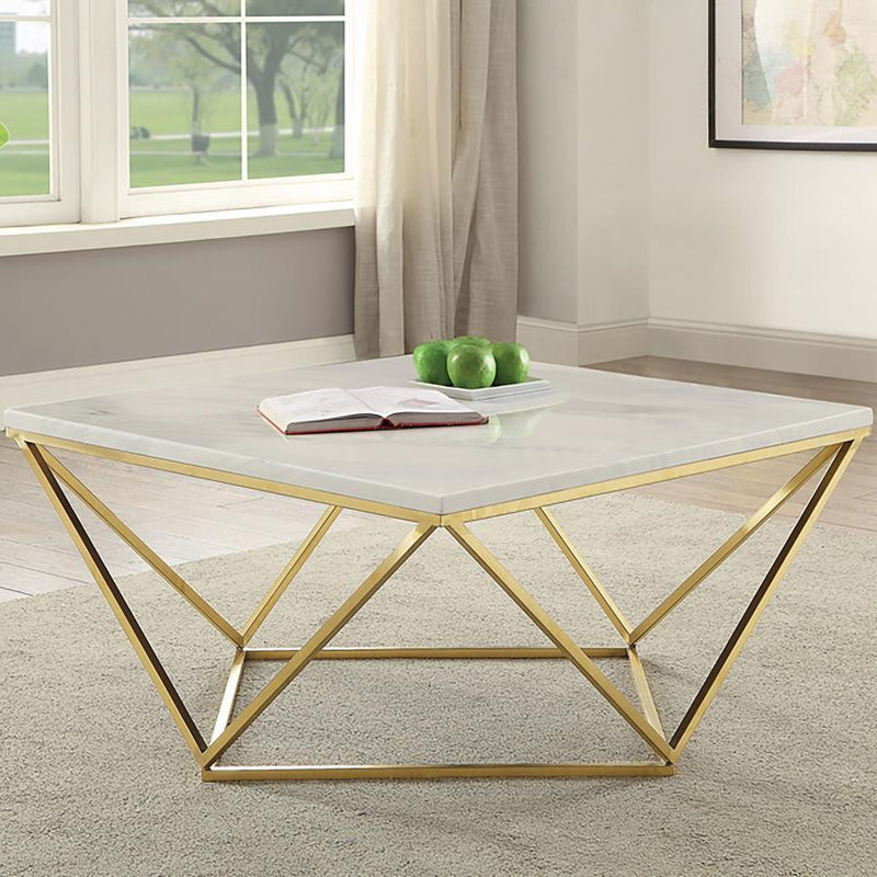 Meryl - Square Faux Marble Top Coffee Table - White And Gold - Atlantic Fine Furniture Inc