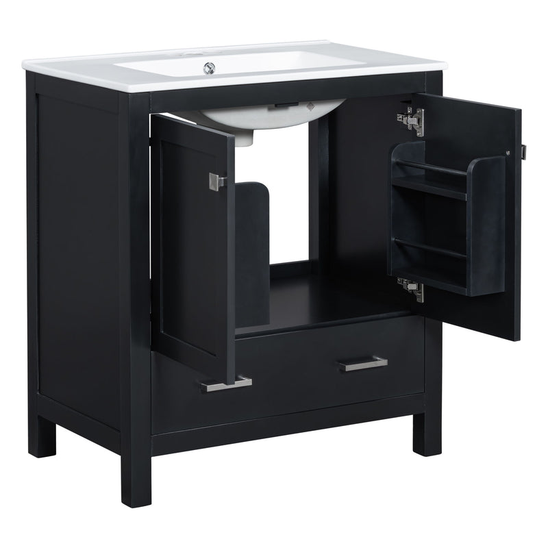 Bathroom Vanity With Single Sink, Combo Cabinet Undermount Sink, Bathroom Storage Cabinet With Two Doors And A Drawer, Soft Closing, Multifunctional Storage, Solid Wood Frame