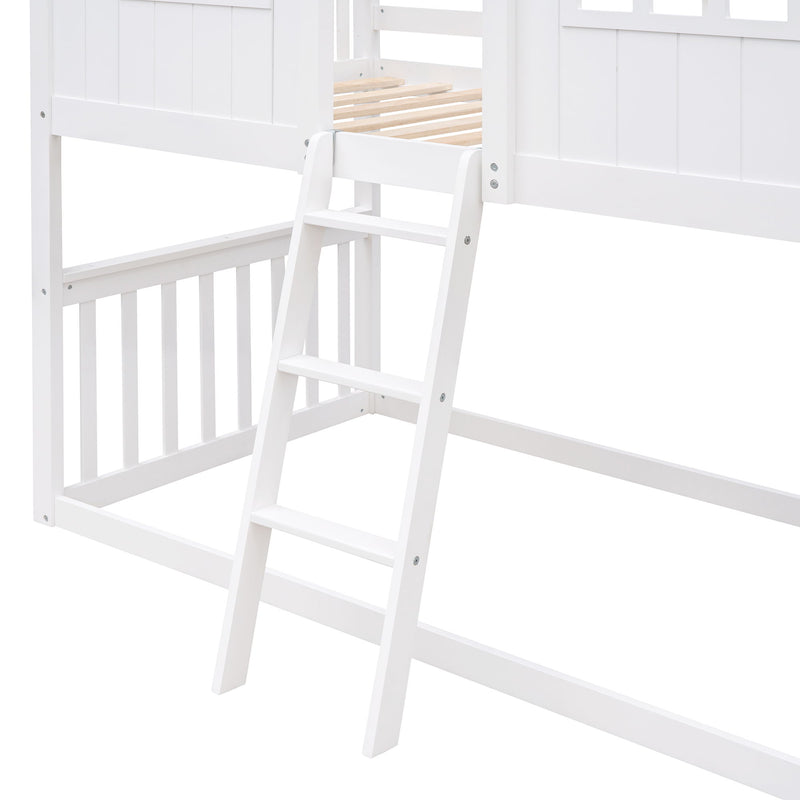 Twin Over Twin House Bunk Bed With Ladder, Wood Bed