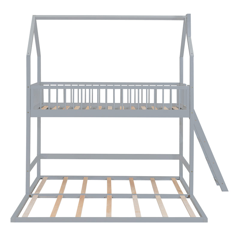 Twin Over Twin-Twin House Bunk Bed with Extending Trundle and Ladder