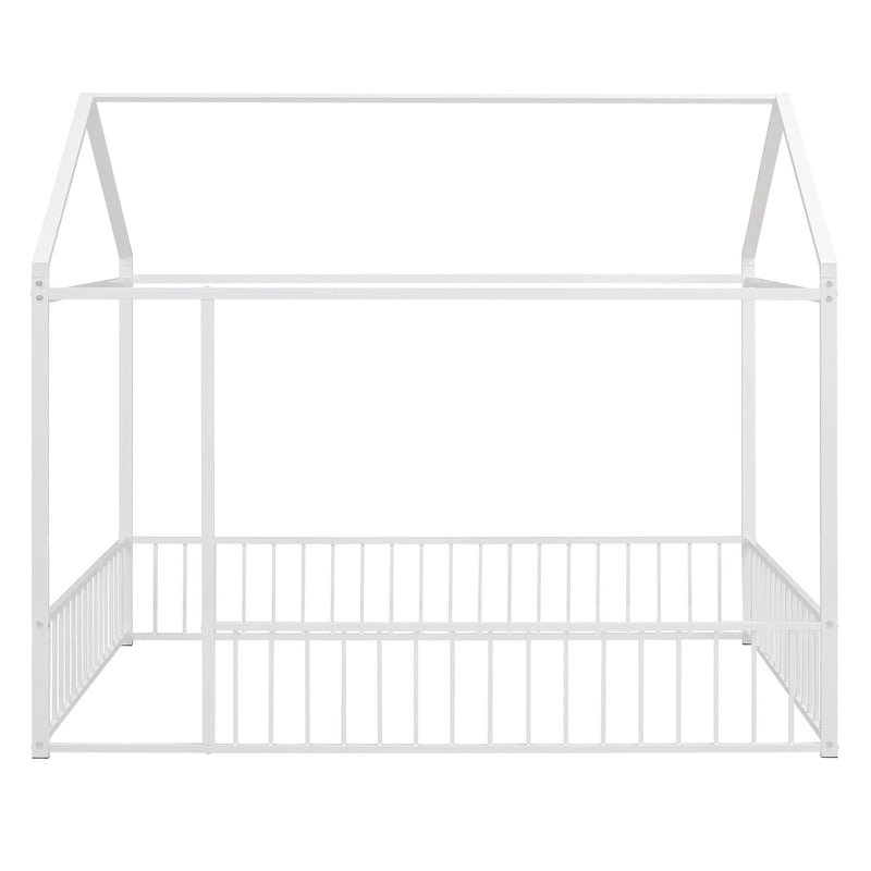 Metal Bed House Bed Frame With Fence, For Kids, Teens, Girls, Boys