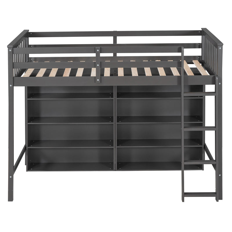 Twin Size Loft Bed with 8 Open Storage Shelves and Built-in Ladder, Gary