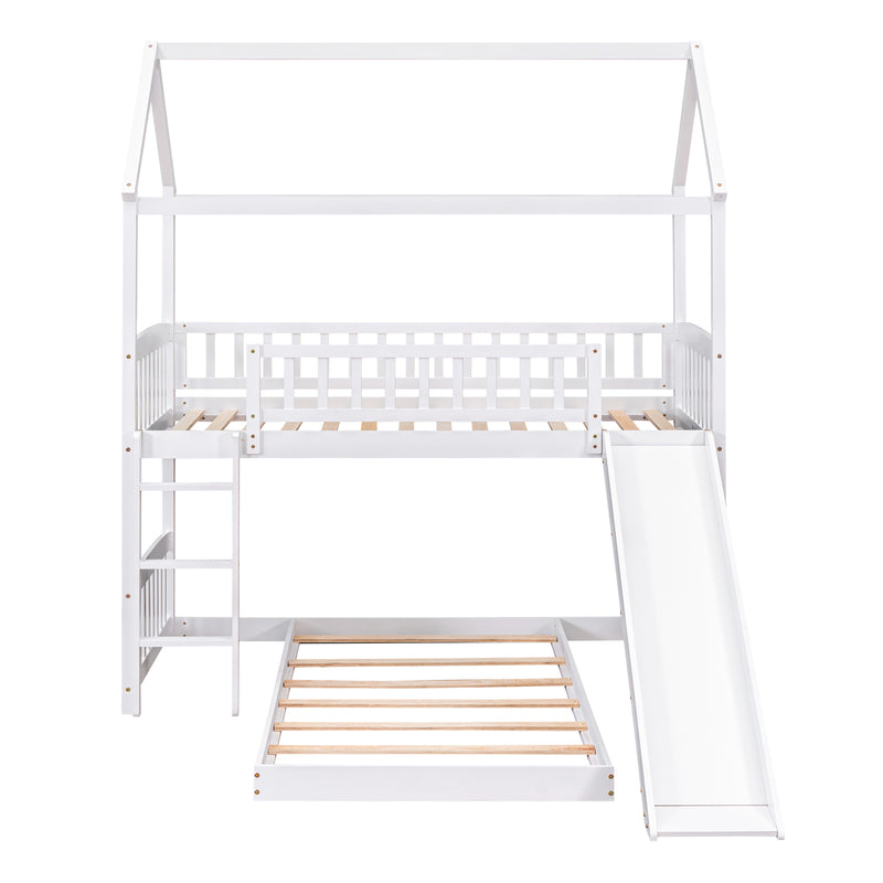 Twin Over Twin Bunk Bed with Slide, House Bed with Slide, White(OLD SKU: LT000214AAK)