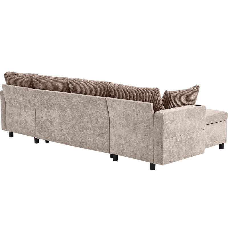 Sectional Sofa Pull Out Sofa Bed Versatile Sofa Sleeper With Large Storage Space, Two USB Ports And Two Cup Holders For Living Room