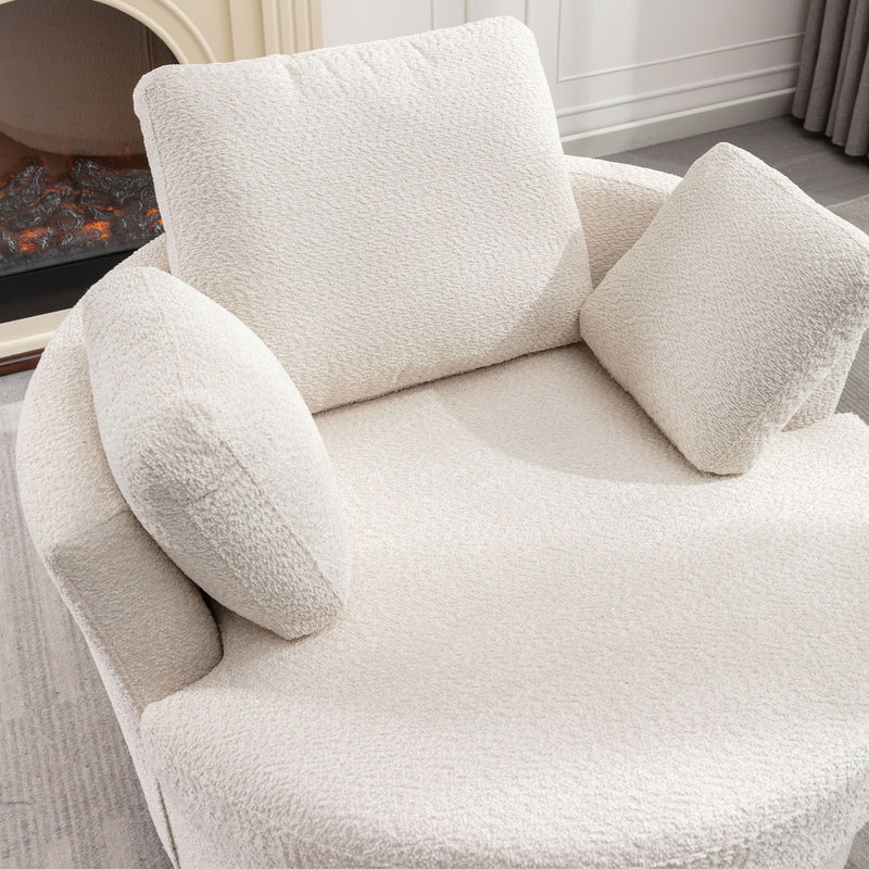 Oversize Round Swivel Chair Cozy Club 360 Degrees Swivel Sofa With 3 Pillows Fabric For Living Room Lounge Hotel - Beige