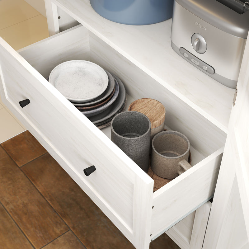 Kitchen Pantry Storage Cabinet With 2 Drawers And 3 Shelves, Minimalist Wood Large Storage Cabinet For Kitchen - Antique White