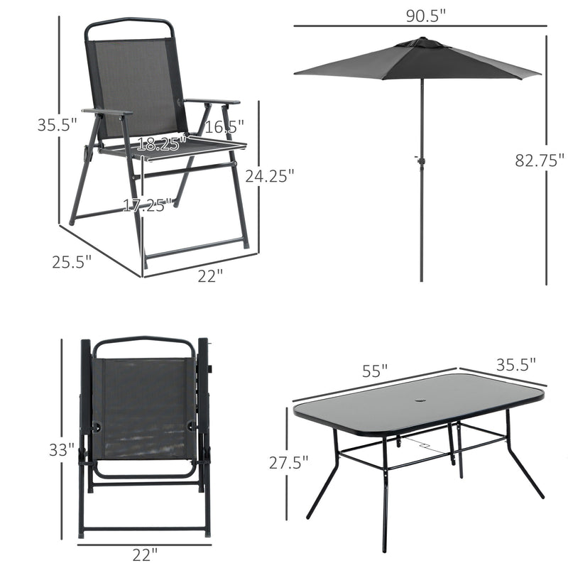 Outsunny - Patio Dining Set With Table Umbrella, Folding Chairs And Dining Table, Outdoor Patio Furniture Set