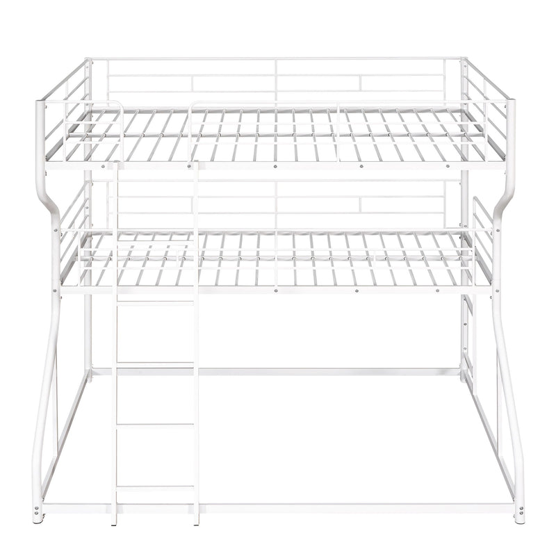 Full Long Over Twin Long Over Queen Size Triple Bunk Bed With Long And Short Ladder - White