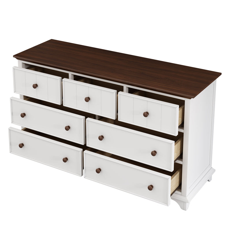 Wooden Captain Seven Drawer Dresser For Bedroom, Living Room, Kids' Room - White / Walnut