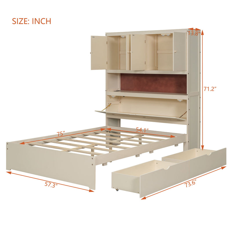 Platform Bed With USB, Storage Headboard & Drawers