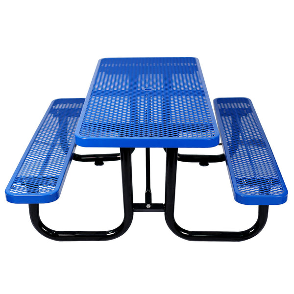 Rectangular Outdoor Steel Picnic Table With Umbrella Pole