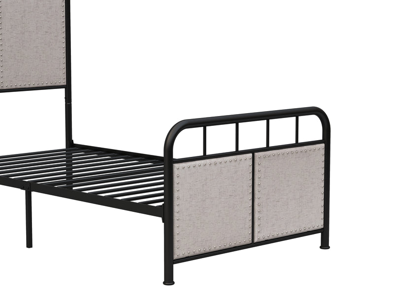 Twin Size Linen Upholstered Platform Metal Bed Frame with  fabric Headboard and Footboard