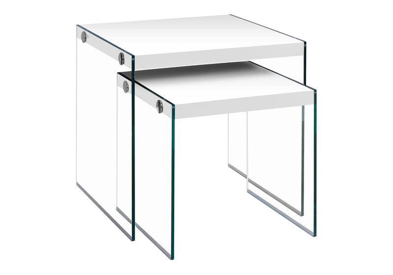 Nesting Table, Side, End, Accent, Glossy Contemporary & Modern (Set of 2) - White