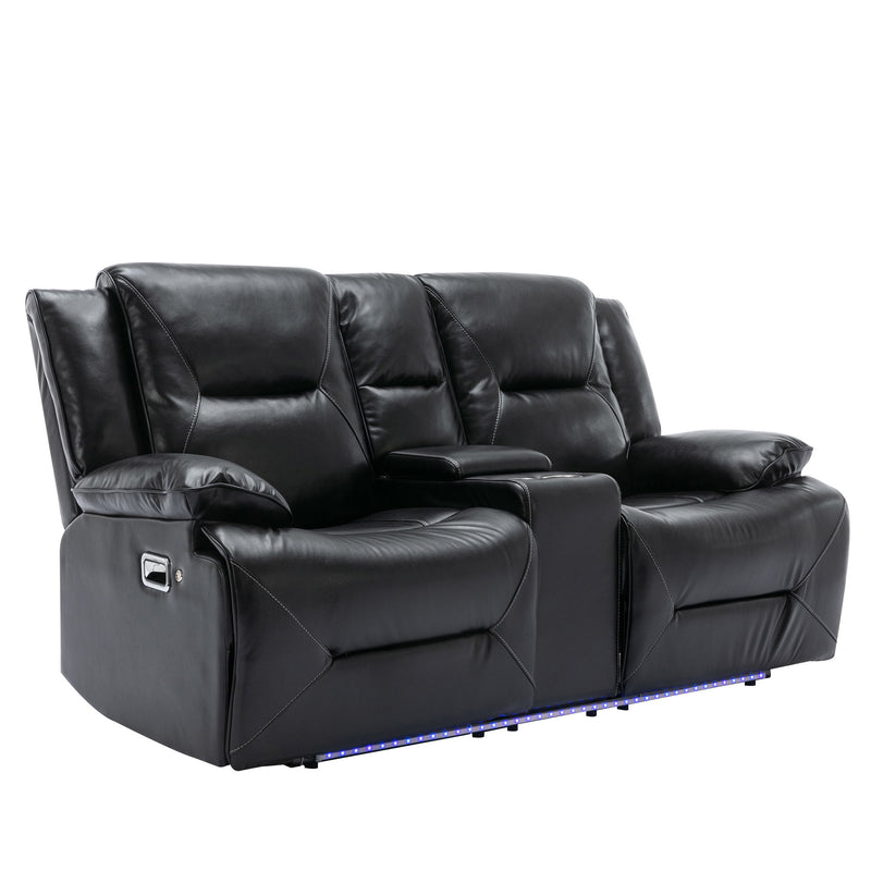 2 Seater Home Theater Recliner Manual Recliner Chair With A Led Light Strip Two Cup Holders And A Storage Box For Living Room