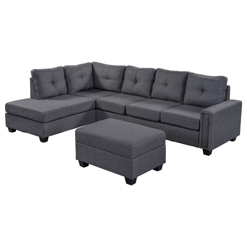 Reversible Sectional Sofa Space Saving With Storage Ottoman Rivet Ornament L-Shape Couch For Large Space Dorm Apartment