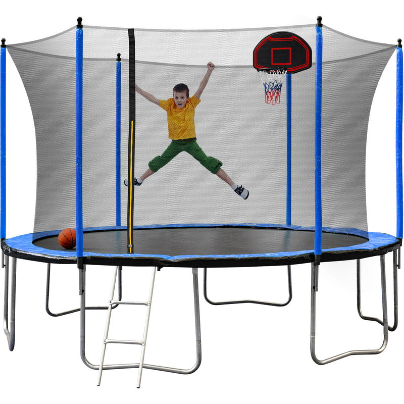 15Ft Trampoline With Basketball Hoop Inflator And Ladder (Inner Safety Enclosure)