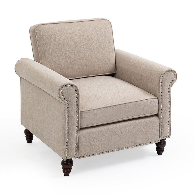 Modern Upholstered Accent Chair Armchair, Fabric Reading Living Room Side Chair, Single Sofa - Light Beige