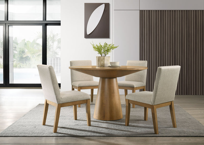 Jasper - Wide Contemporary Round Dining Table With Fabric Chairs Set