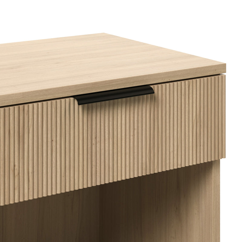 Modern Fluted Drawer Nightstand With Open Cubby Coastal