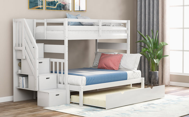 Twin over Twin/Full Bunk Bed with Twin Size Trundle (White)(OLD SKU :LP000025AAK)