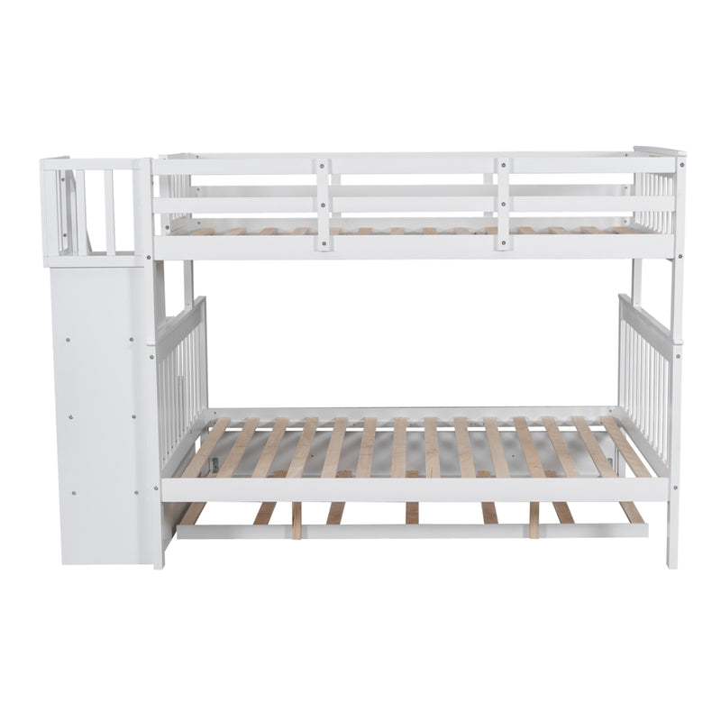 Twin-Over-Full Bunk Bed with Twin size Trundle, Storage and Guard Rail for Bedroom, Dorm, for Adults, White(OLD SKU :LT000119AAK)