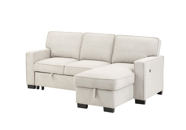 Estelle - Fabric Reversible Sleeper Sectional With Storage Chaise Drop-Down Table 2 Cup Holders And 2 USB Ports