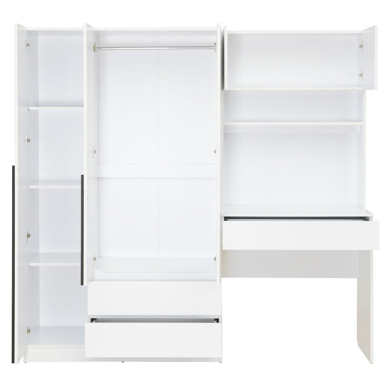 3 Door Storage Desk Wardrobe For Bedroom With Shelves And 3 Drawers