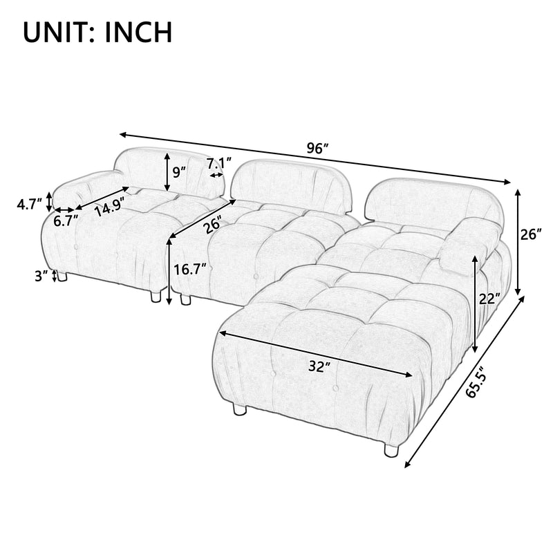 U_STYLE Upholstery Modular Convertible Sectional Sofa, L Shaped Couch with Reversible Chaise