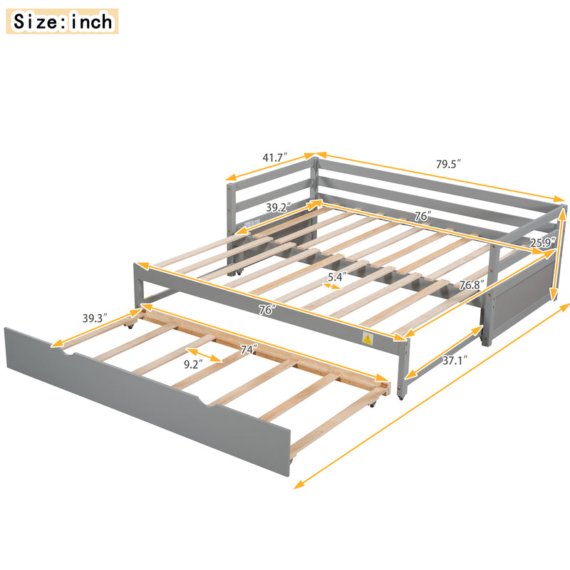 Twin or Double Twin Daybed with Trundle,Gray