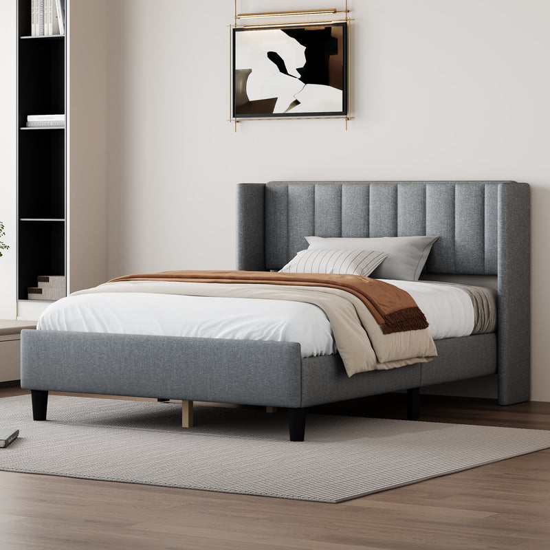 Queen size Upholstered Platform Bed Frame with Headboard, Mattress Foundation, Wood Slat Support, Quiet, no Box Spring Needed, Easy to Assemble Light Grey