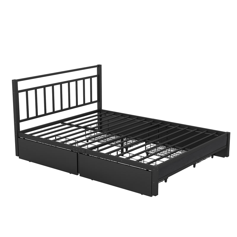 Queen Size Storage Platform Bed with 4 Drawers, Black