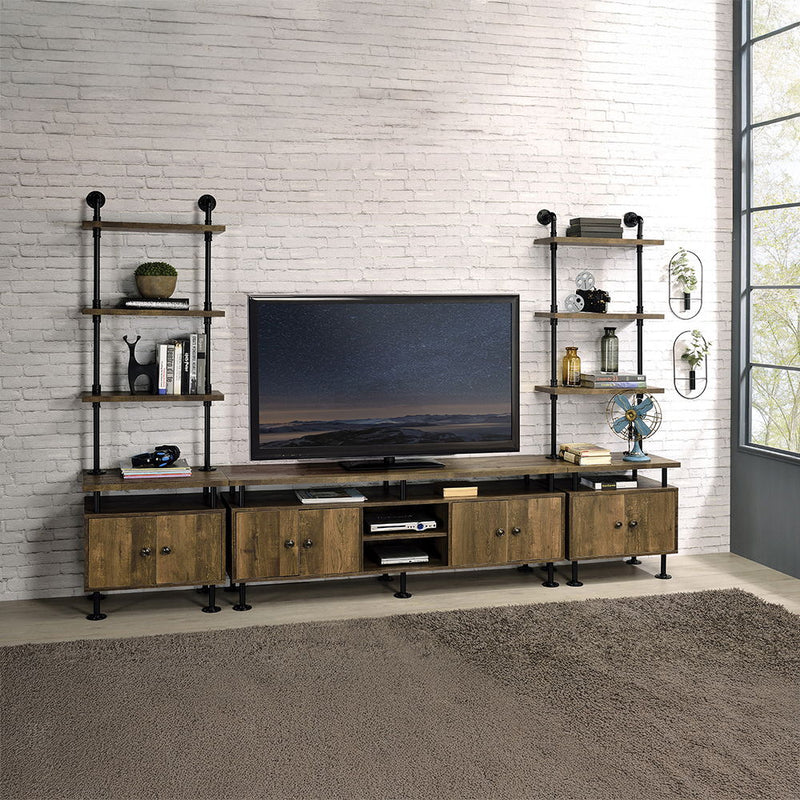 Ensata II - TV Stand - Rustic Oak & Black Finish