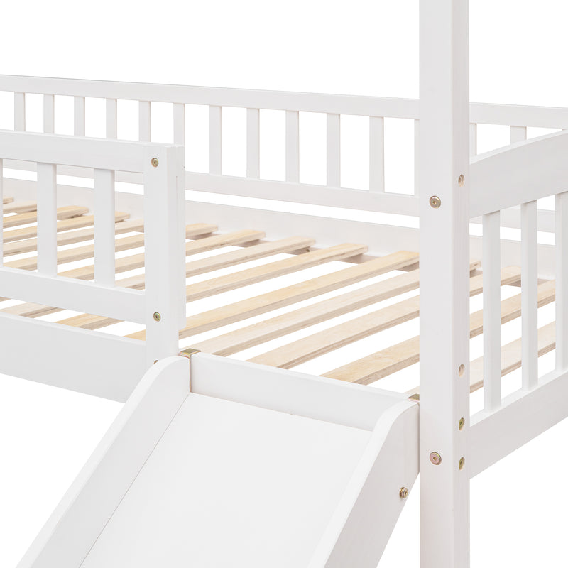 Twin Loft Bed with Slide, House Bed with Slide,White(OLD SKU :LT000212AAK)