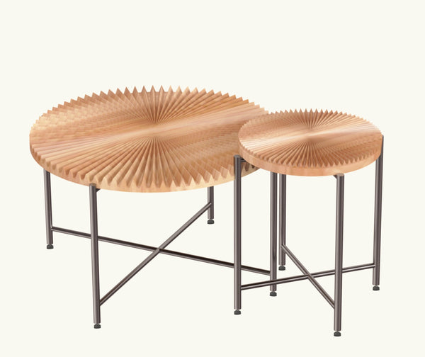 Radial - Pattern Coffee And End Table Set Waterproof Cover, Distressed Cylindrical Design (Set of 2)