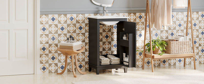 Modern Small Bathroom Vanity Cabinet With Ceramic Basin, Ample Storage, 1 Soft Close Door