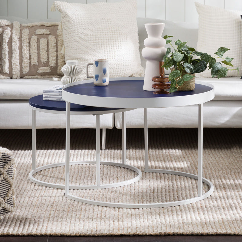 Contemporary Gallery Top Round Nesting Coffee Table Set - Blue