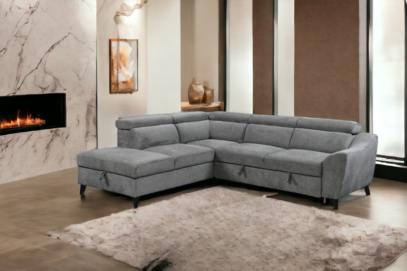 Wrenley - Chenille Sectional Sofa With Sleeper Storage - Gray