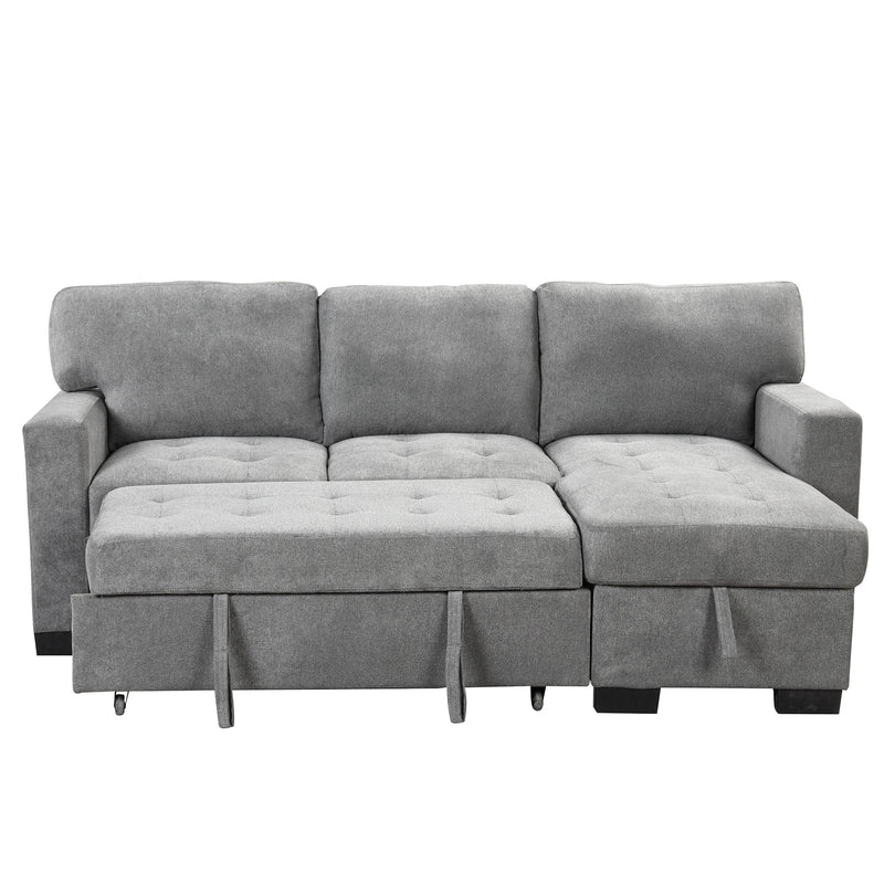 Stylish And Functional Light Chaise Lounge Sectional With Storage Rack Pull-Out Bed Drop Down Table And USB Charger