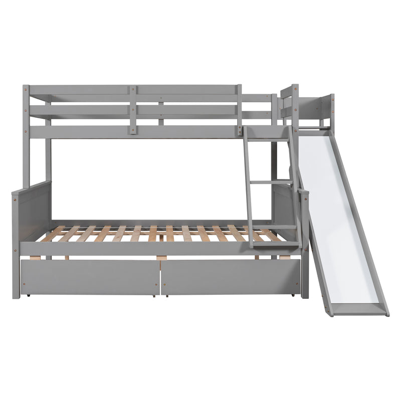 Twin over Full Bunk Bed with 2 Drawers,Slide,Shelves Grey