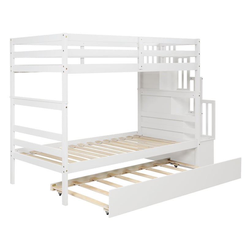 Twin Over Twin Bunk Beds With Twin Trundle And Stairway Storage Function