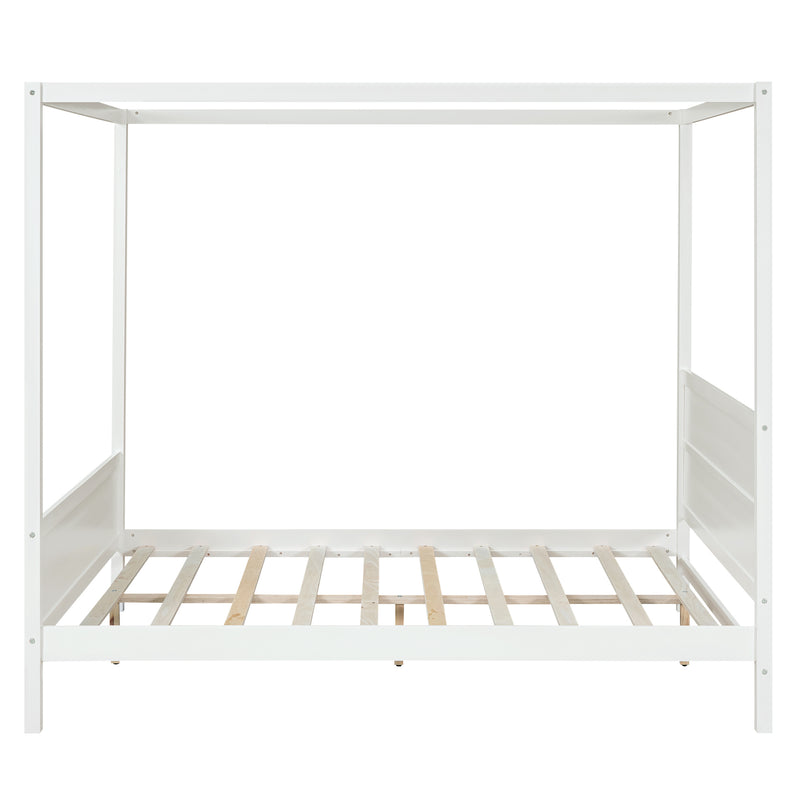 Queen Size Canopy Platform Bed with Headboard and Footboard,Slat Support Leg - White(OLD SKU:LT001912AAK)