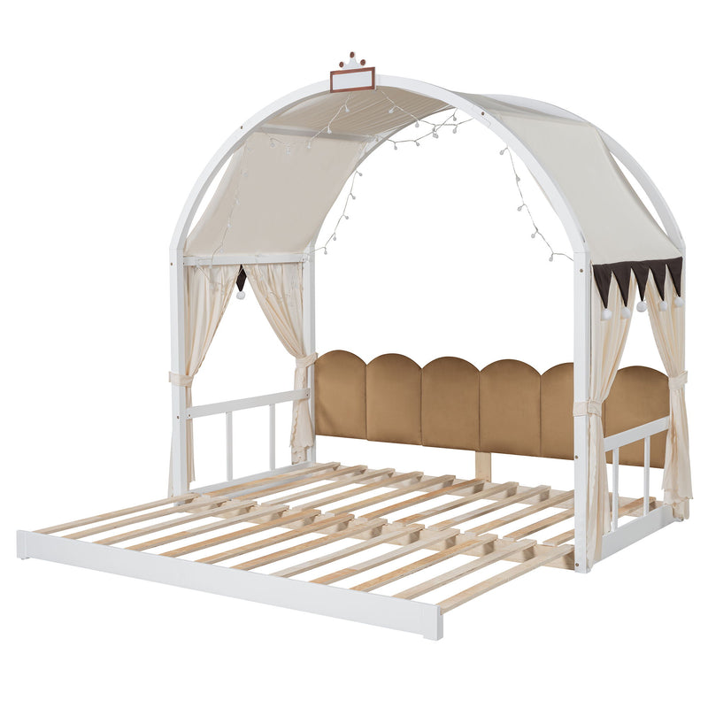 Extended Bed With Arched Roof And Trundle