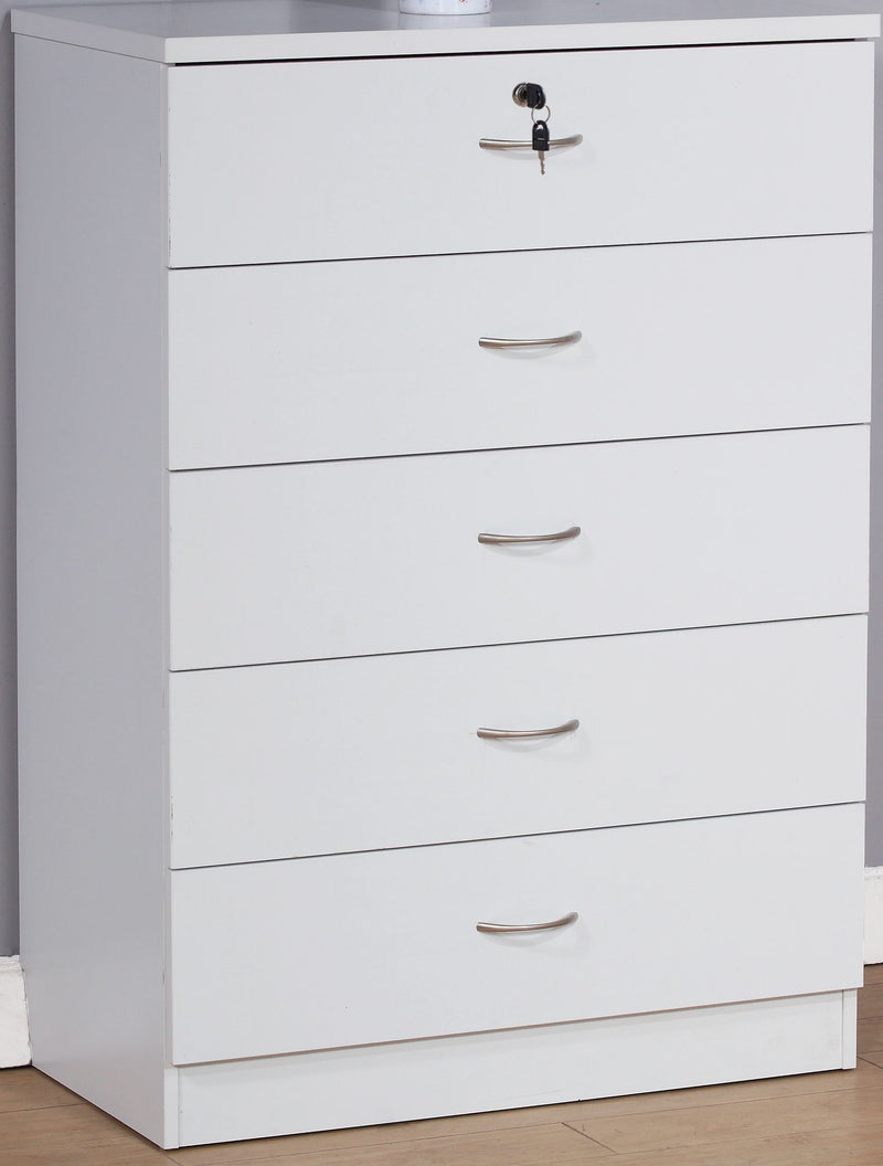 5 Drawer Chest With Lockable Top Drawer - White