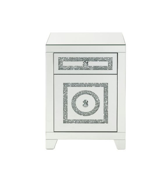 Noralie - Accent Table With Storage Drawers - Mirrored & Faux Diamonds - 26" - Atlantic Fine Furniture Inc