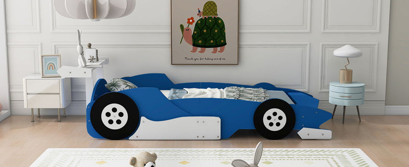 Twin Size Race Car-Shaped Platform Bed With Wheels