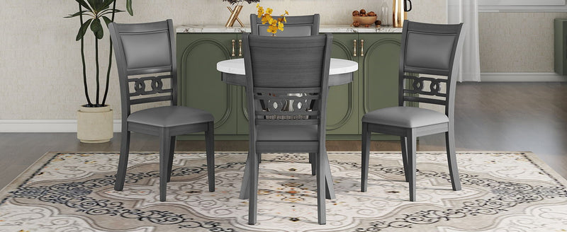 5 Piece Dining Round Table Set With One Faux Marble Top Dining Table And Four Pu-Leather Chairs - Gray