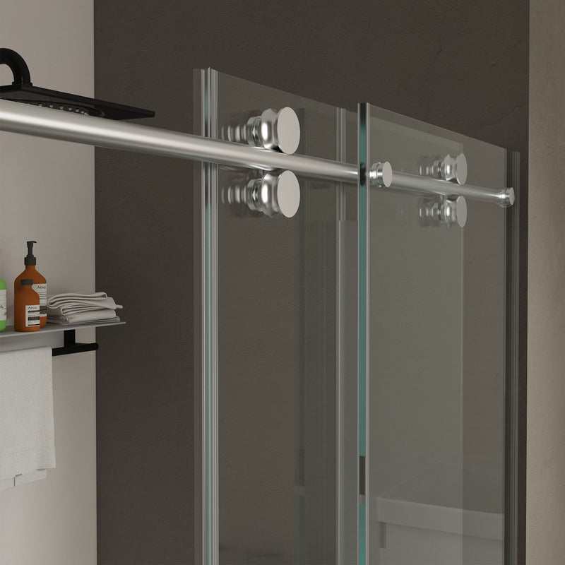 Frameless Shower Door, Sliding Shower Door, With Premium Thick Tempered Glass Shower Enclosure, Double Side Easy Clean Coat, Finished With Buffer - Chrome