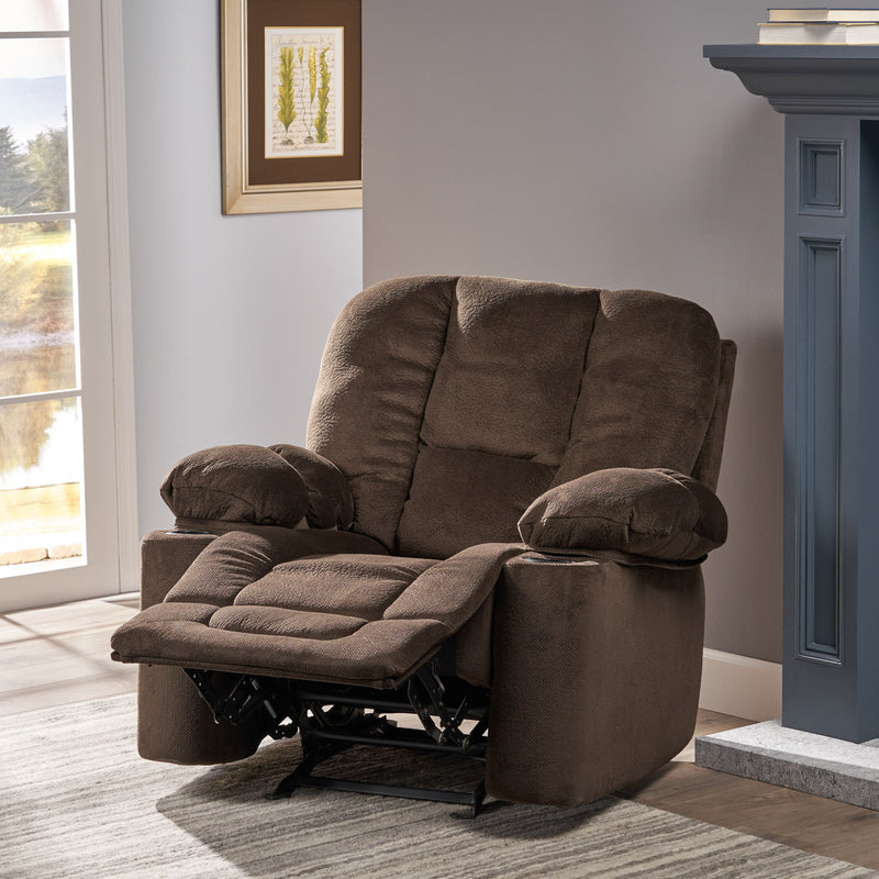 Luxurious Manual Recliner Chair With Skin-Friendly Fabric And Dual Cup Holders